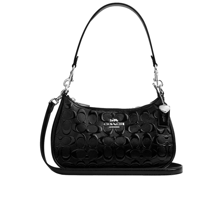 Coach Women's Teri Shoulder Bag In Signature Leather With Heart Charm Silver/Black