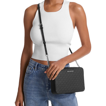 Michael Kors Women's Jet Set Large Logo Crossbody Bag Black/Silver