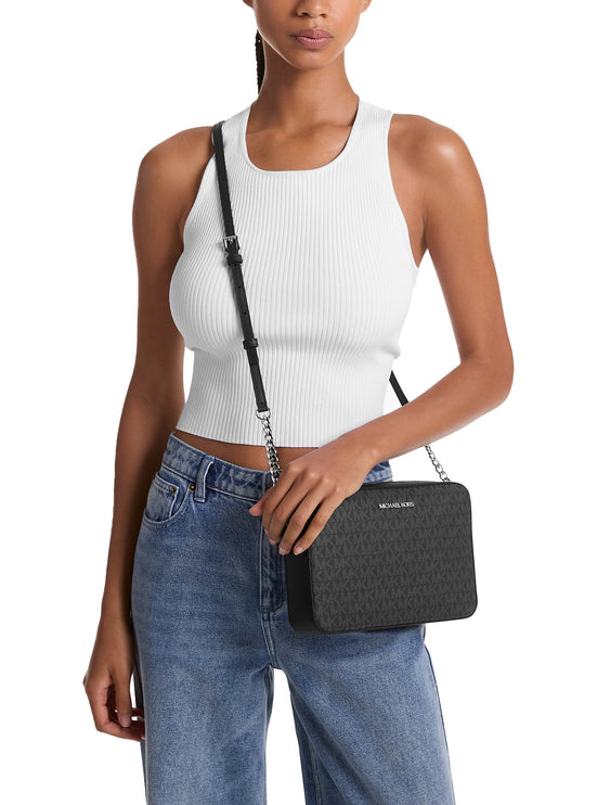 Michael Kors Women's Jet Set Large Logo Crossbody Bag Black/Silver