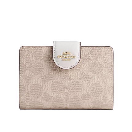Coach Women's Medium Corner Zip Wallet In Signature Canvas Gold/Sand/Chalk