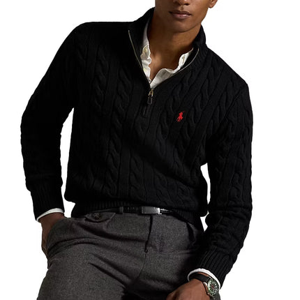 Polo Ralph Lauren Men's Cable-Knit Cotton Quarter-Zip Sweater Polo Black