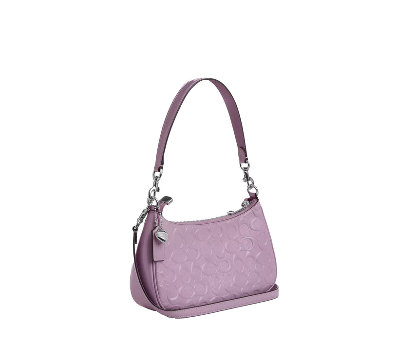Coach Women's Teri Shoulder Bag In Signature Leather With Heart Charm Silver/Light Violet