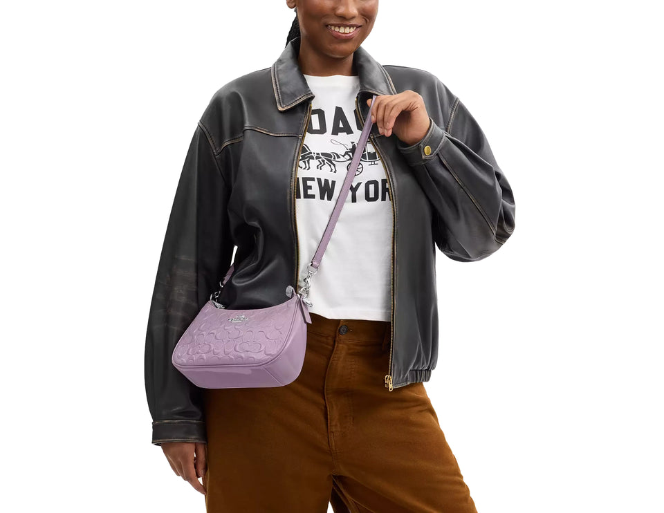 Coach Women's Teri Shoulder Bag In Signature Leather With Heart Charm Silver/Light Violet