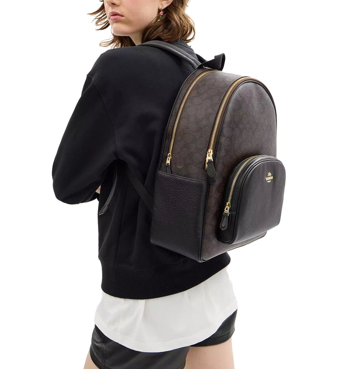 Coach Women's Large Court Backpack In Signature Canvas Gold/Walnut/Black