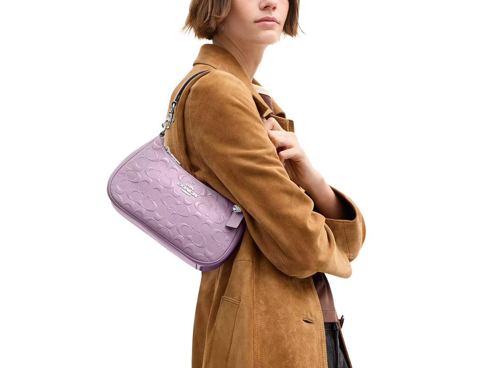 Coach Women's Teri Shoulder Bag In Signature Leather With Heart Charm Silver/Light Violet