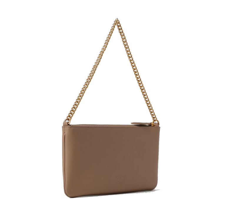 Pinko Women's Horizontal Flat Bag in Leather Beige