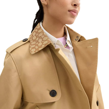 Coach Women's Short Trench Coat With Signature Collar Khaki