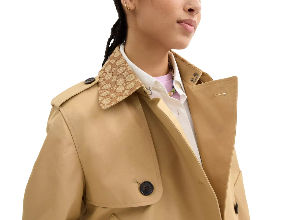 Coach Women's Short Trench Coat With Signature Collar Khaki