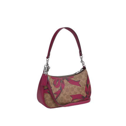 Coach Women's Teri Shoulder Bag In Signature Canvas With Bow Print Silver/Tan/Pink Multi