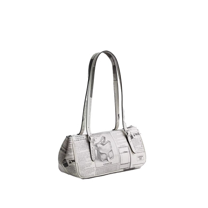 Coach Women's Asher Shoulder Bag With Newspaper Print Silver/Chalk Multi
