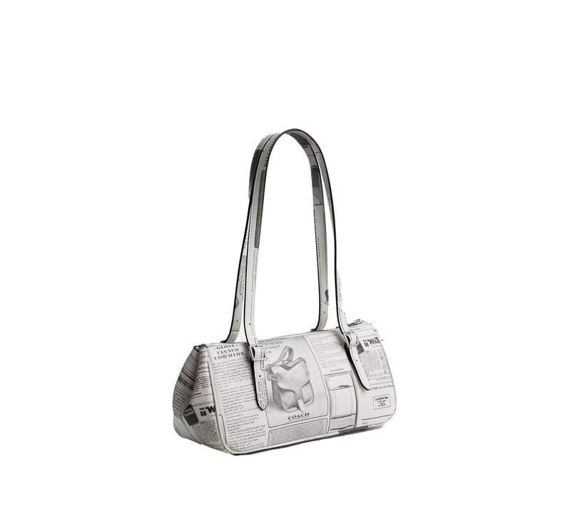 Coach Women's Asher Shoulder Bag With Newspaper Print Silver/Chalk Multi