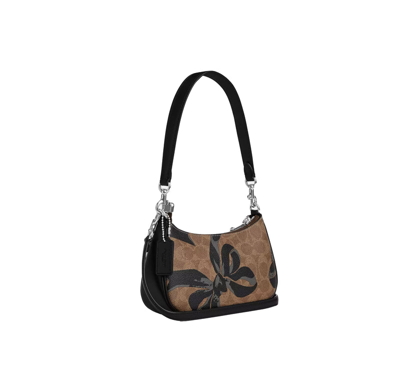 Coach Women's Teri Mini Crossbody Bag In Signature Canvas With Bow Print Silver/Tan/Black Multi