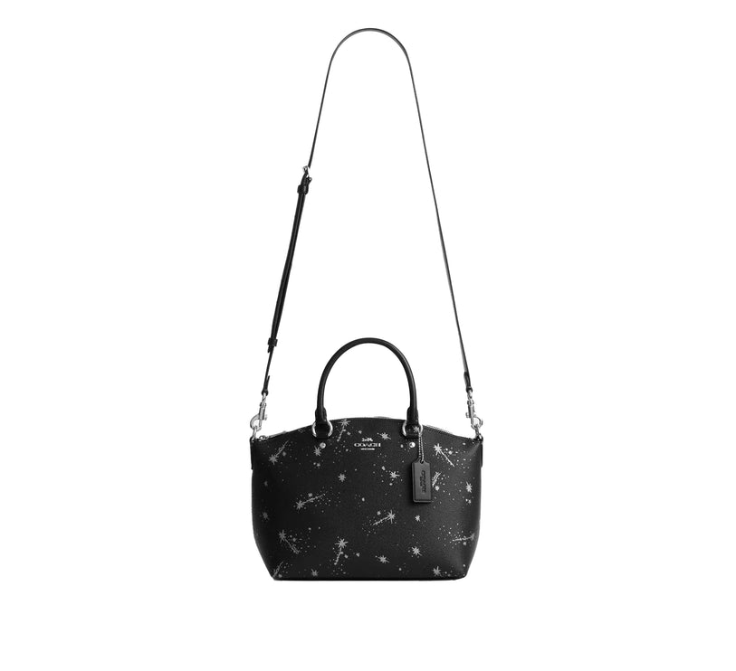 Coach Women's Sadie Satchel Bag With Star Print Black/Silver