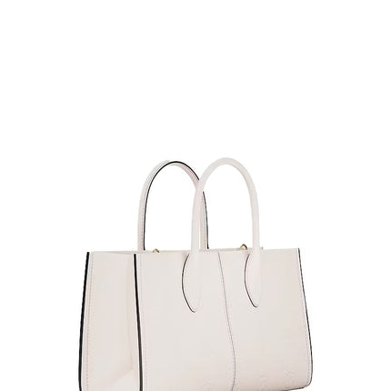 Michael Kors Women's Mirella Medium Logo Debossed Satchel Bag Light Cream/Gold