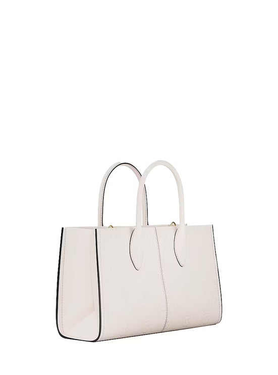 Michael Kors Women's Mirella Medium Logo Debossed Satchel Bag Light Cream/Gold