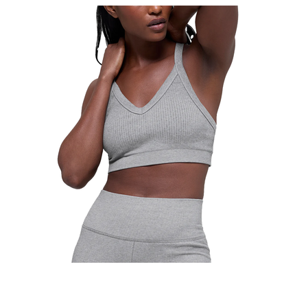 alo Women's Seamless Two Tone Rib Bra Light Misty Grey Heather