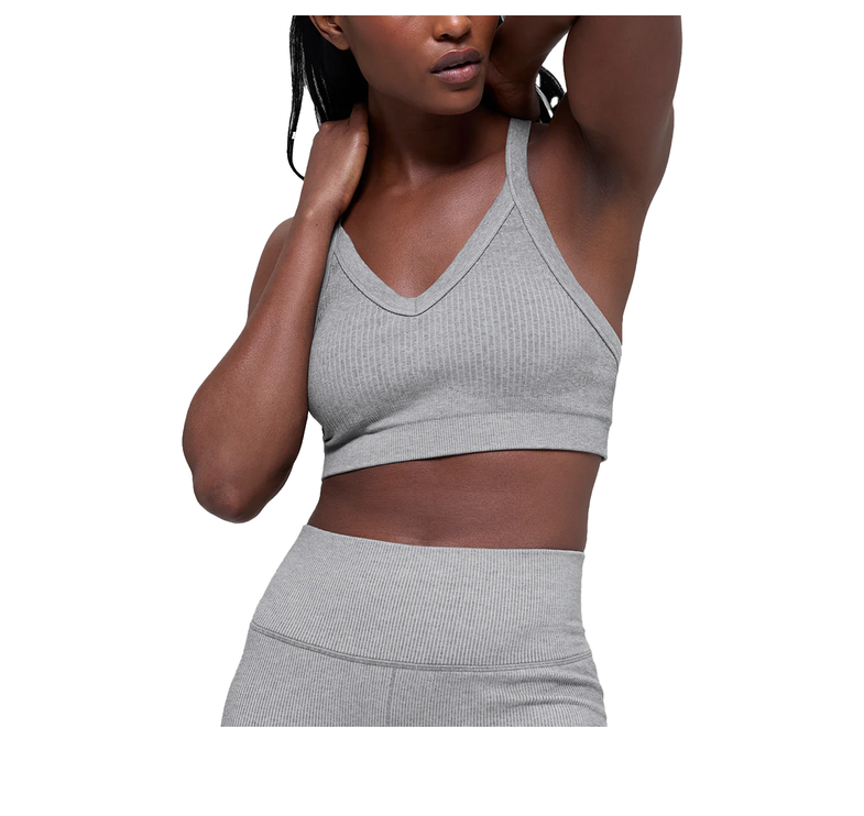 alo Women's Seamless Two Tone Rib Bra Light Misty Grey Heather