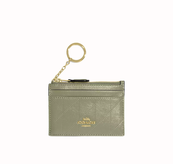 Coach Women's Mini Skinny Id Case With Quilting Gold/Pistachio