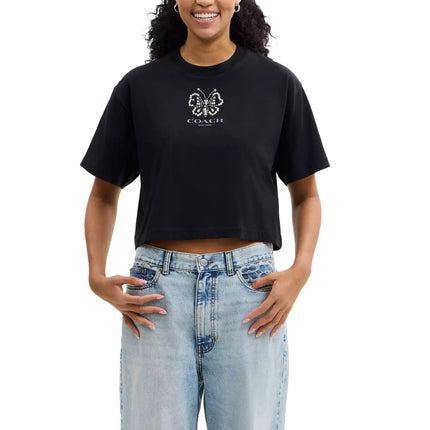 Coach Women's Butterfly Cropped T-Shirt Black