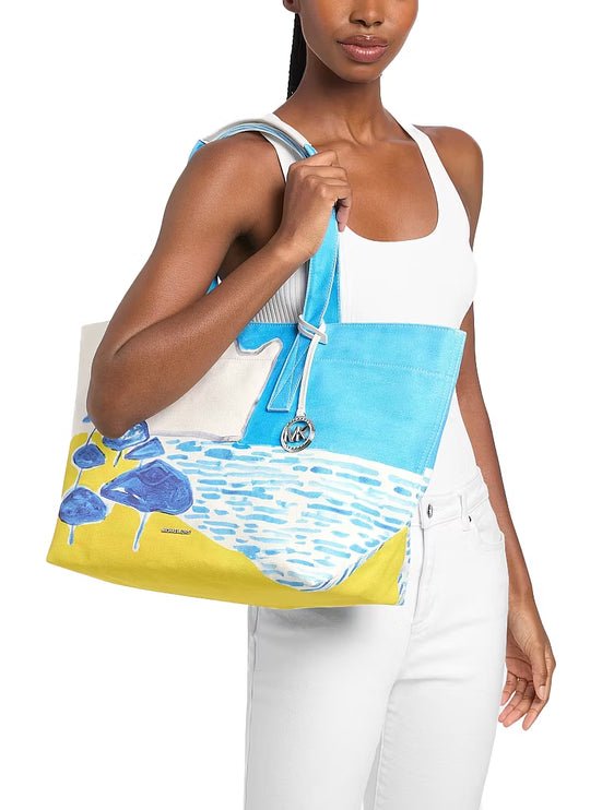 Michael Kors Women's Michael Kors X Christina Zimpel Large Cotton Canvas Tote Bag Milos Blue