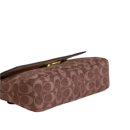 Coach Women's Etta Small Flap Shoulder Bag In Signature Chenille Gold/Light Khaki/Vintage Brown