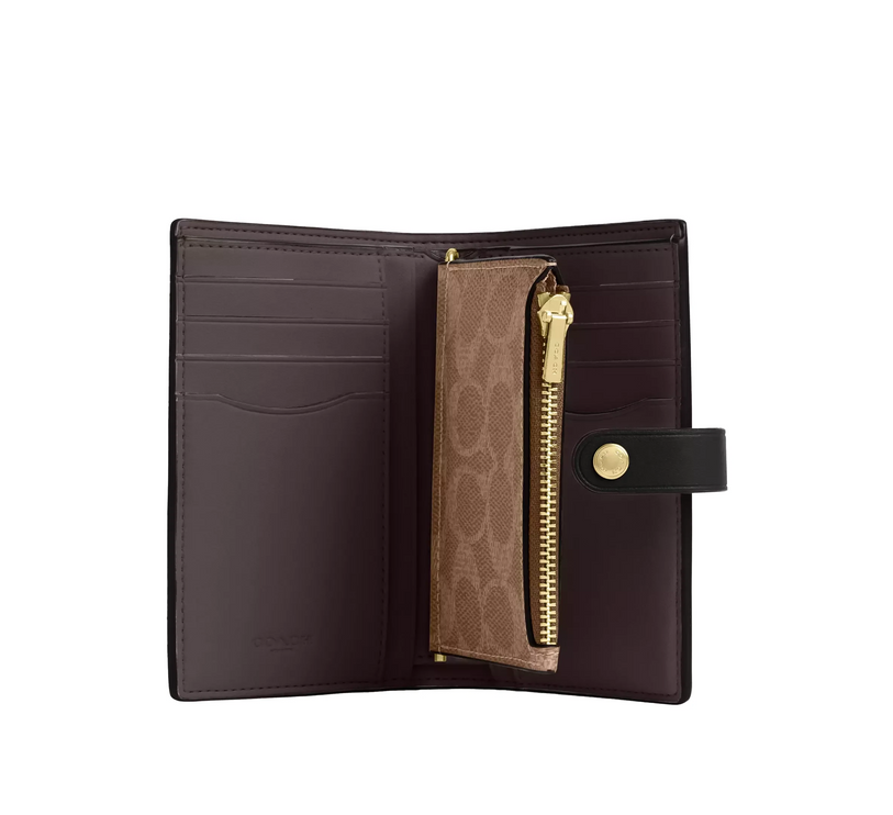 Coach Women's 2 In 1 Wallet In Blocked Signature Canvas Gold/Walnut/Tan