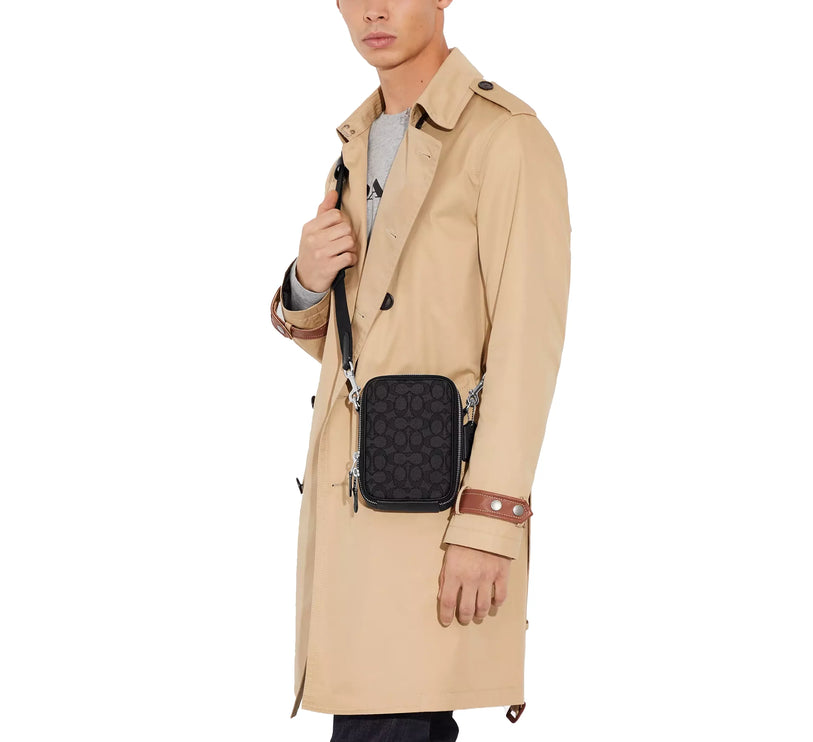 Coach Unisex Stanton Crossbody In Signature Jacquard Silver/Charcoal/Black