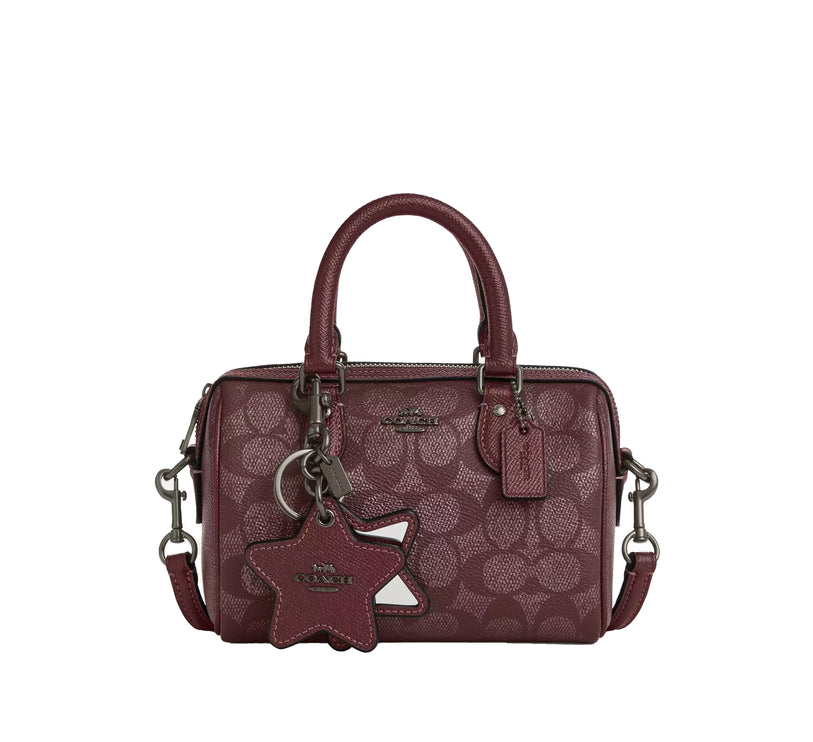 Coach Women's Boxed Mini Rowan Crossbody Bag And Mirror Bag Charm Set In Signature Canvas Gunmetal/Wine Multi