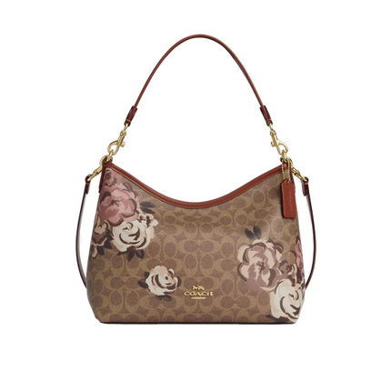 Coach Women's Laurel Shoulder Bag In Signature Canvas With Rose Print Gold/Tan Multi