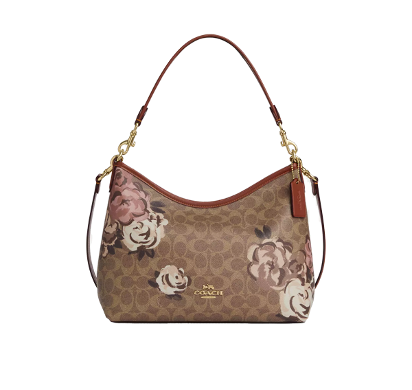 Coach Women's Laurel Shoulder Bag In Signature Canvas With Rose Print Gold/Tan Multi