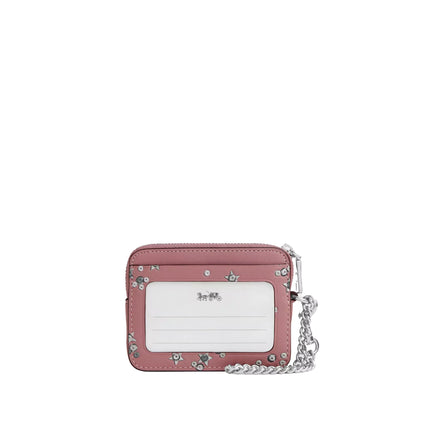 Coach Women's Zip Card Case With Star Print Pink/Silver