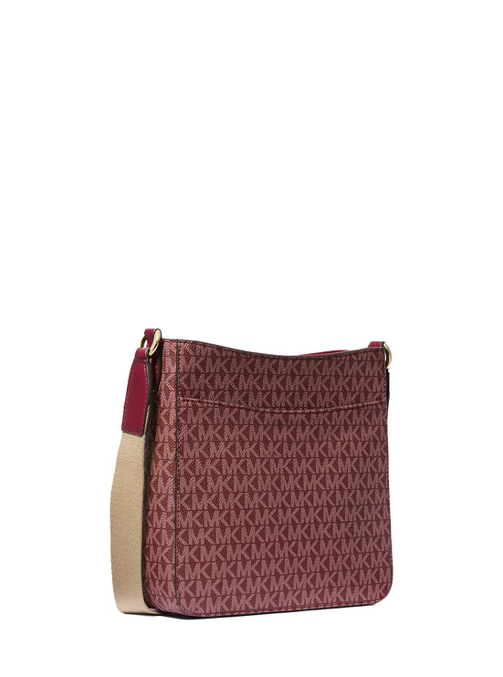 Michael Kors Women's Jet Set Travel Small Signature Logo and Metallic Messenger Bag Oxblood