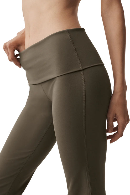 alo Women's Softsculpt 7/8 Foldover Flare Legging Olive Tree