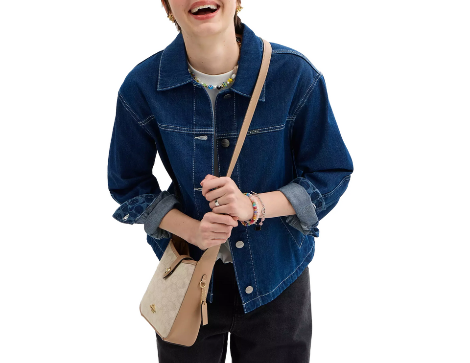 Coach Women's Hadley Mini Crossbody Bag With Signature Canvas Gold/Dark Natural Multi