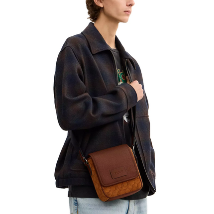 Coach Unisex Lucas Crossbody Bag In Signature Suede Qb/Caramel Sable