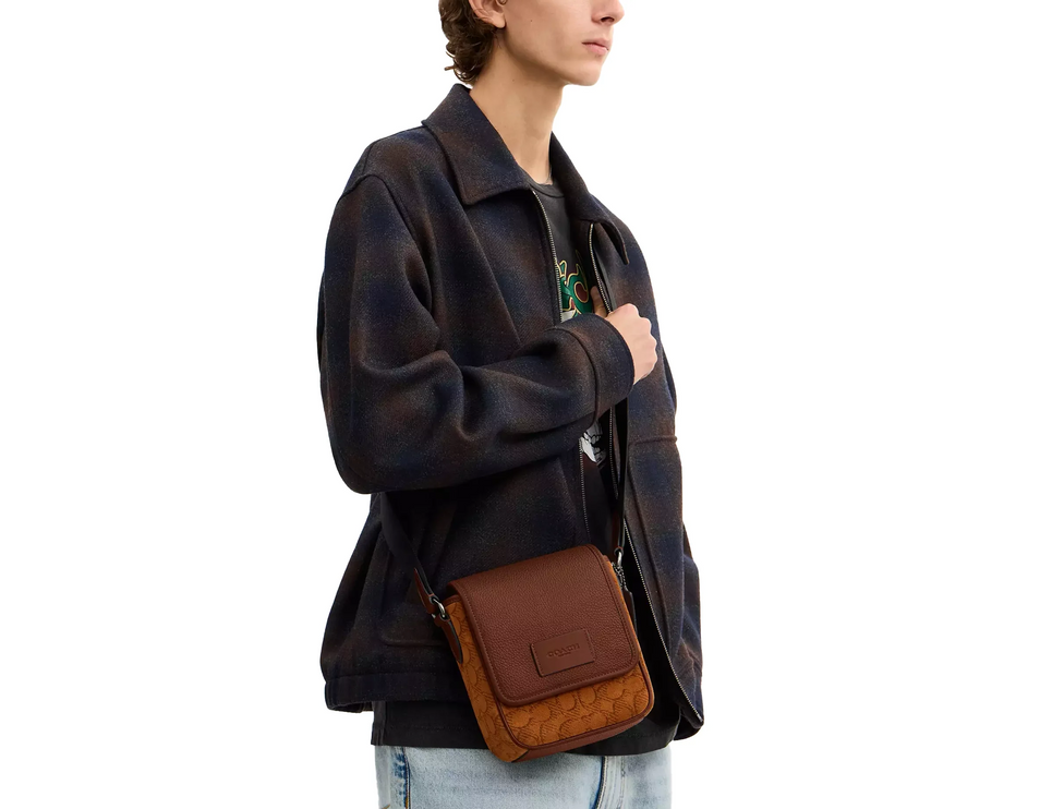 Coach Unisex Lucas Crossbody Bag In Signature Suede Qb/Caramel Sable