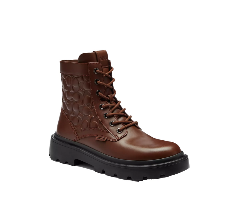 Coach Men's Combat Boot In Signature Leather Vintage Brown