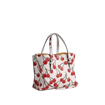 Coach Women's Mollie Tote Bag 25 With Cherry Print Silver/Chalk Multi