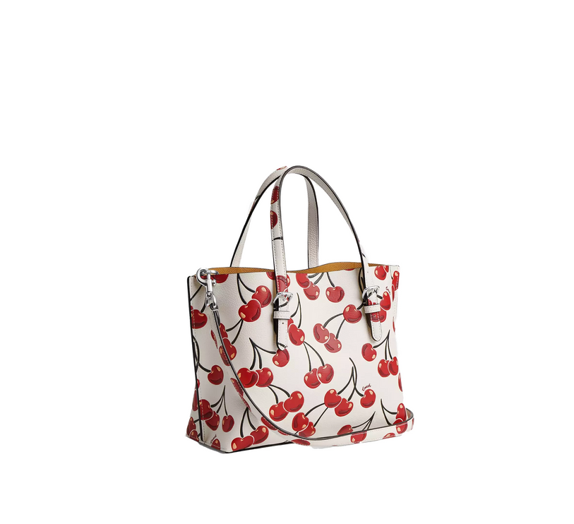 Coach Women's Mollie Tote Bag 25 With Cherry Print Silver/Chalk Multi