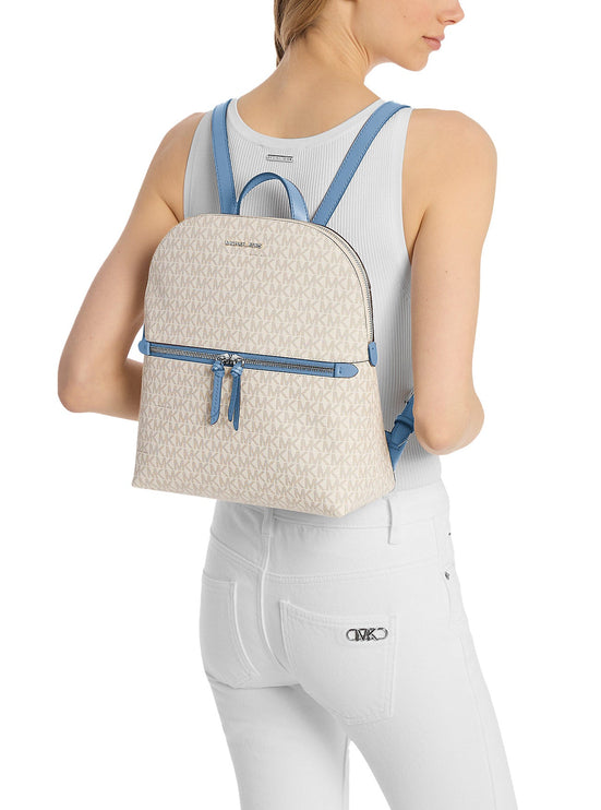 Michael Kors Women's Dallas Medium Signature Logo Backpack Light Sky Multi