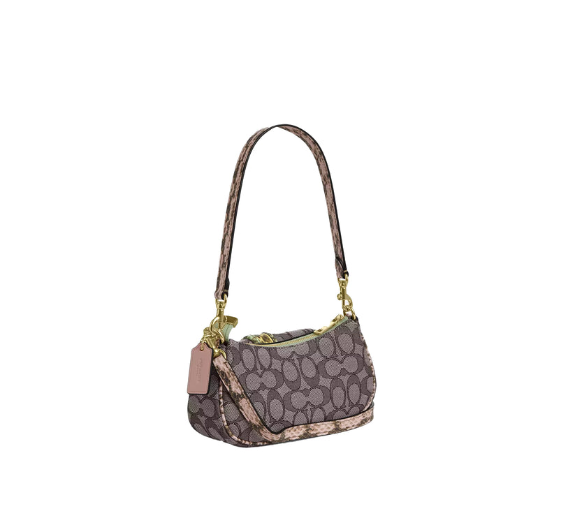 Coach Women's Ashton Mini Shoulder Bag In Signature Jacquard Snake Embossed Leather/Gold/Oak Multi