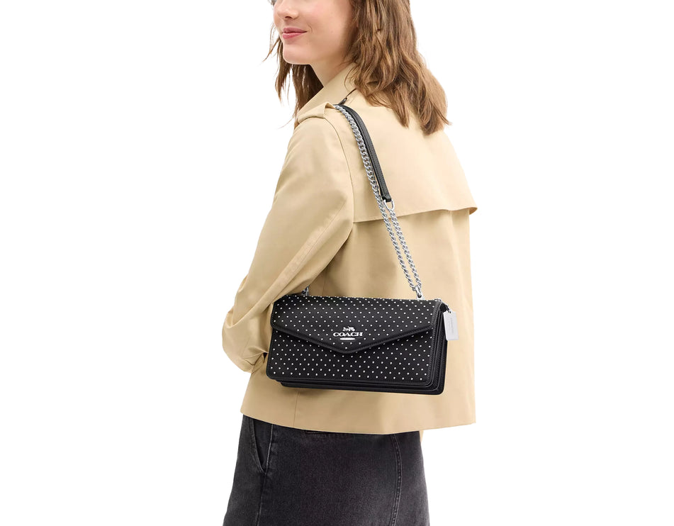 Coach Women's Klare Envelope Crossbody Bag With Rivets Black/Silver