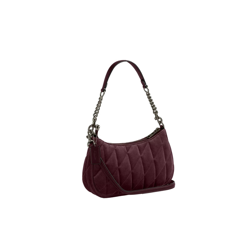 Coach Women's Teri Shoulder Bag In Organic Cotton With Quilting Gunmetal/Burgundy