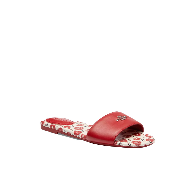 Coach Women's Slide Sandal With Floral Print Bold Red