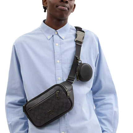 Coach Unisex Elias Belt Bag In Signature Canvas Gunmetal/Charcoal/Black