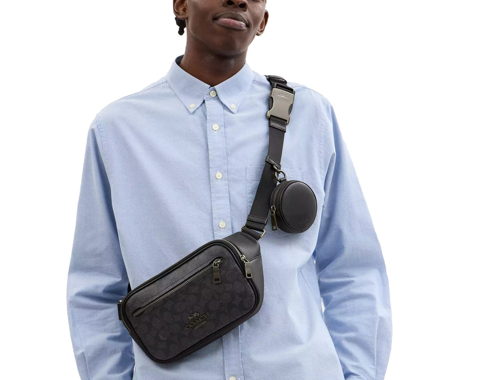 Coach Unisex Elias Belt Bag In Signature Canvas Gunmetal/Charcoal/Black