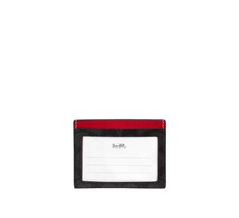 Coach Women's Slim Id Card Case In Signature Canvas Walnut/Bold Red