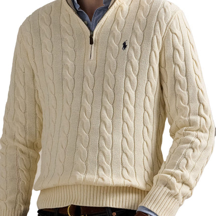 Polo Ralph Lauren Men's Cable-Knit Cotton Quarter-Zip Sweater Andover Cream