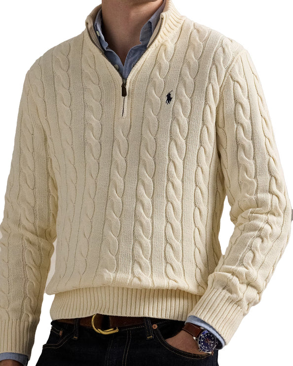 Polo Ralph Lauren Men's Cable-Knit Cotton Quarter-Zip Sweater Andover Cream