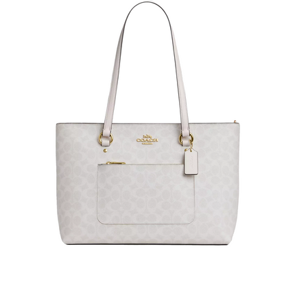 Coach Women's Station Tote Bag In Signature Canvas Gold/White/Chalk